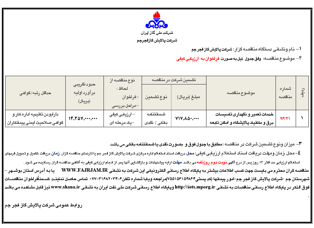 خدمات تعمیر ونگهداری تاسیسات برق ومکانیک پالایشگاه