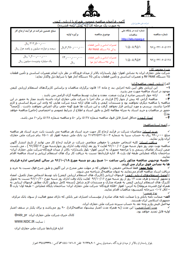 تعمیرات اساسی و تامین قطعات یدکی